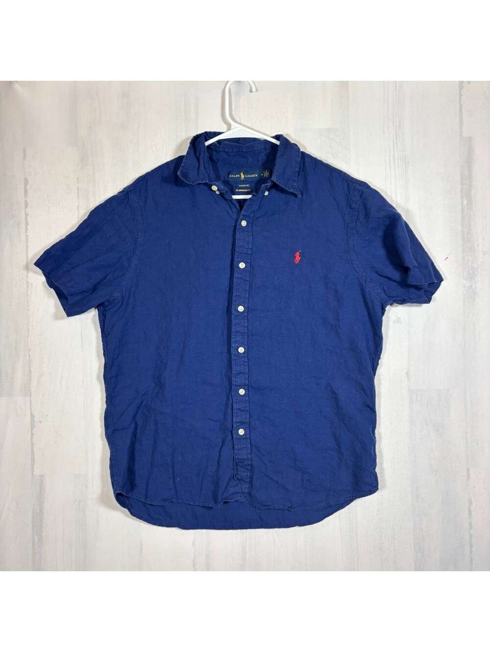 Ralph Lauren Shirt Mens M Blue RL Untucked Fit Classic Fit Red Pony Linen